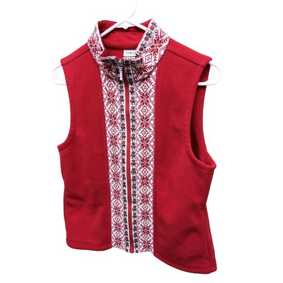 LL Bean Womens Bright Red Fleece Vest Decorative Front Panel Size S - Picture 2 of 6